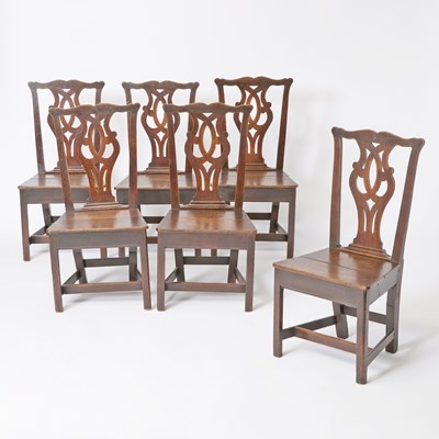 Lot 432 - Set of Six George II Provincial Oak Dining Side Chairs