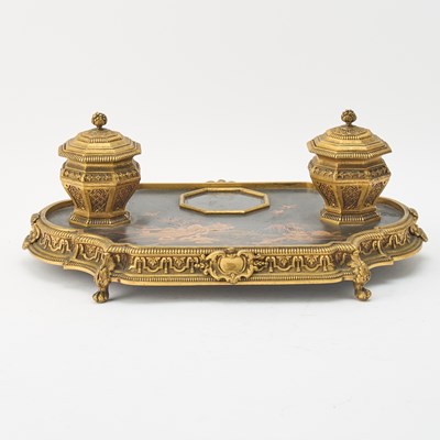 Lot 187 - Mappin & Webb Chinoiserie Decorated Lacquered and Gilt-Metal Inkstand