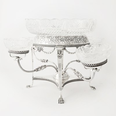 Lot 725 - George III Style Silver Plate and Glass Epergne Centerpiece