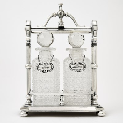 Lot 726 - Silver Plate and Cut Glass Two-Bottle Tantalus