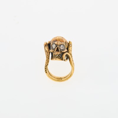 Lot 152 - Attilio Codognato Gold and Diamond Skull and Serpent Ring