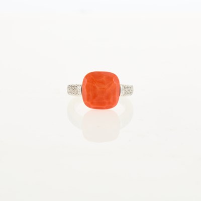 Lot 227 - Pomellato White Gold, Coral and Diamond Ring