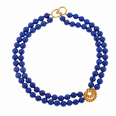 Lot 11 - Tiffany & Co. Double Strand Lapis Bead and Gold Necklace