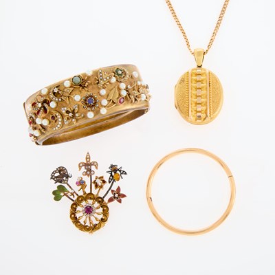 Lot 159 - Group of Gold, Gold-Filled, Silver and Gem-Set Jewelry