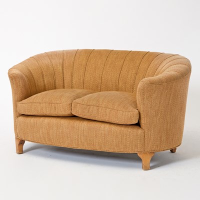 Lot 557 - Upholstered Blondewood Love Seat