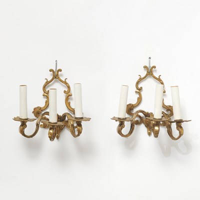 Lot 561 - Pair of Continental Bronze Three-Light Sconces