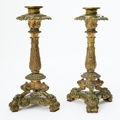 Lot 371 - Pair of Louis-Philippe Gilt Bronze Candlesticks