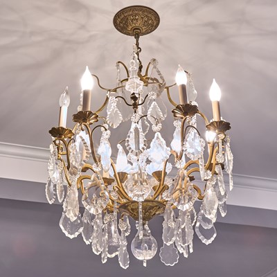Lot 168 - Louis XV Style Gilt-Metal and Glass Eight Light Chandelier