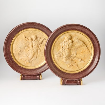 Lot 261 - Pair of Isabel O’Neil Faux Marble Painted Composite Portrait Medallions