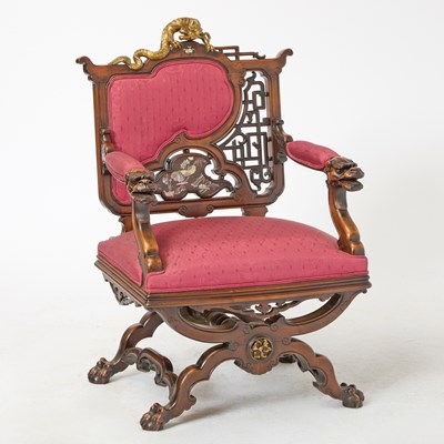 Lot 387 - French Japonisme Mother-of-Pearl Inlaid Mahogany Fauteuil
