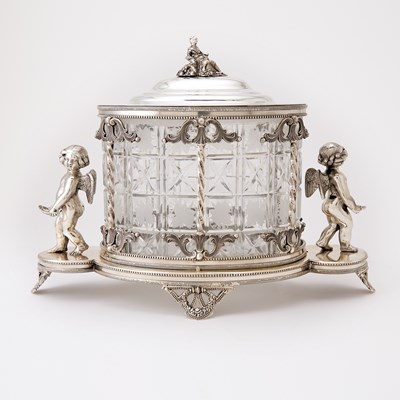 Lot 731 - Victorian Electroplate and Cut Glass Biscuit Barrel