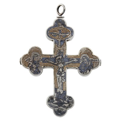 Lot 74 - Russian Silver-Gilt and Niello Reliquary Pectoral Cross