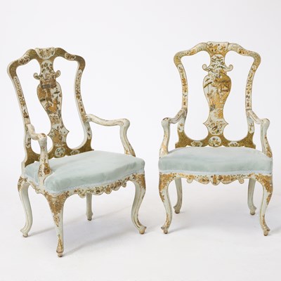 Lot 291 - Pair of North Italian Paint and Parcel-Gilt Armchairs
