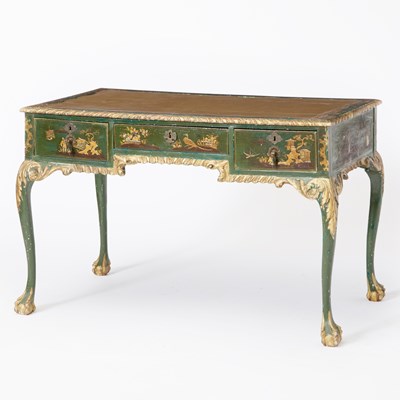 Lot 453 - George III Gilt and Green Japanned Small Partner's Desk