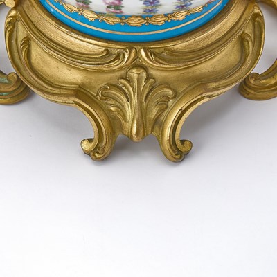 Lot 94 - Sèvres Style Gilt-Metal-Mounted Turquoise-Ground Porcelain Two-Handled Footed Potpourri and Cover