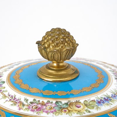 Lot 94 - Sèvres Style Gilt-Metal-Mounted Turquoise-Ground Porcelain Two-Handled Footed Potpourri and Cover