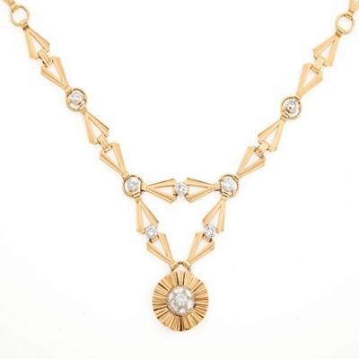 Lot 50 - Retro Gold and Diamond Pendant-Necklace