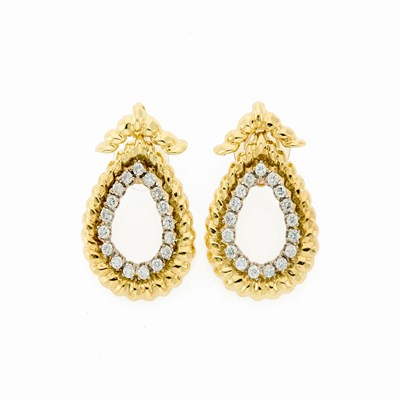 Lot 47 - Pair of Two-Color Gold and Diamond Earrings