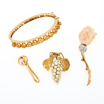 Lot 210 - Group of Yellow and White Gold, Diamond, Gem-Set and Carved Coral Jewelry