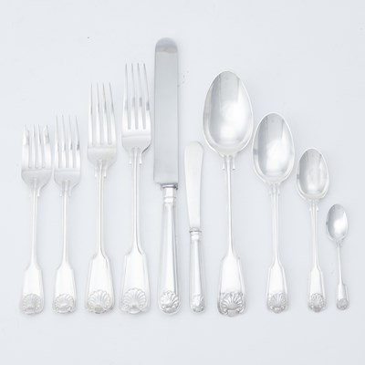 Lot 142 - Elizabeth II Sterling Silver "Fiddle, Thread & Shell" Pattern Flatware Service
