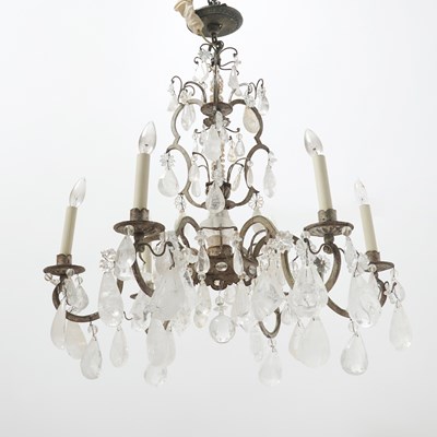 Lot 408 - Louis XV Style Silvered Iron and Rock Crystal Chandelier