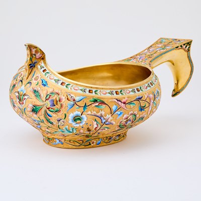Lot 82 - Russian Silver-Gilt and Cloisonné Enamel Large Kovsh