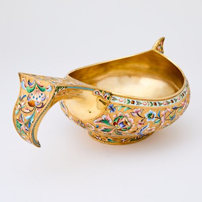 Lot 82 - Russian Silver-Gilt and Cloisonné Enamel Large Kovsh