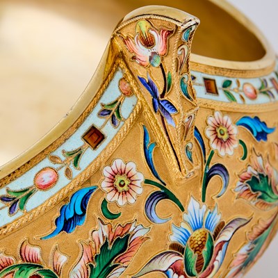 Lot 82 - Russian Silver-Gilt and Cloisonné Enamel Large Kovsh