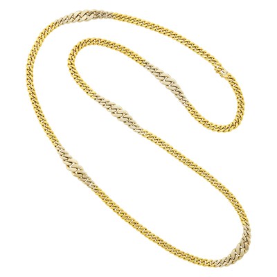 Lot 1111 - Long Two-Color Gold Curb Link Chain Necklace