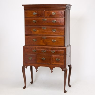 Lot 100 - Queen Anne Walnut and Maple High Chest of Drawers