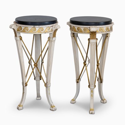 Lot 1135 - Pair of North European Parcel-Gilt and Cream Painted Pedestals