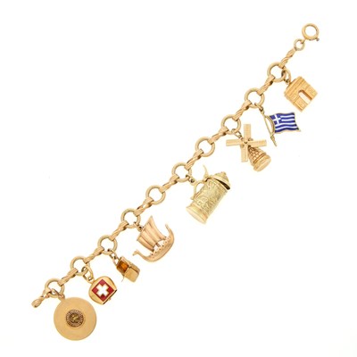 Lot 147 - Gold and Enamel Charm Bracelet