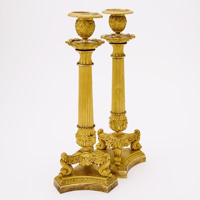 Lot 375 - Pair of Restauration Gilt-Bronze Candlesticks