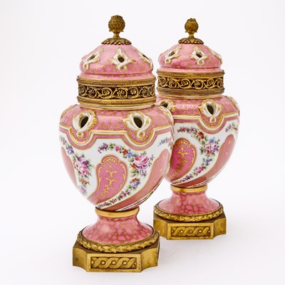 Lot 406 - Pair of Sèvres-Style Gilt-Bronze Mounted Potpourri Vases and Covers