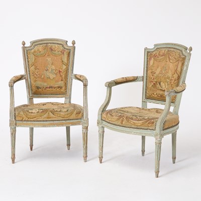 Lot 320 - Pair of Louis XVI Grey Painted Fauteuils en Cabriolet