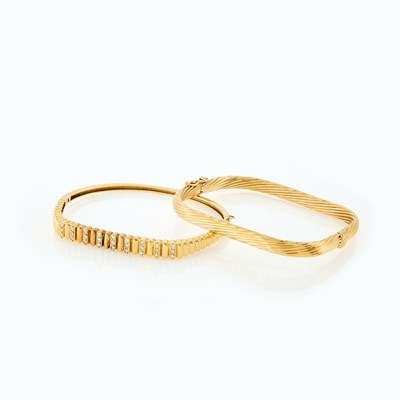 Lot 168 - Two Gold and Diamond Bangle Bracelets