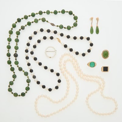 Lot 209 - Group of Gold, Low Karat Gold, Cultured Pearl and Hardstone Jewelry