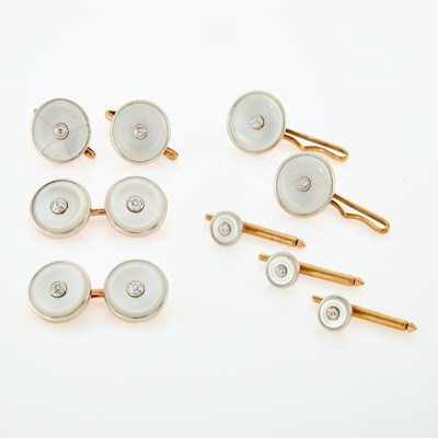 Lot 238 - Rose Gold, Platinum, Mother-of-Pearl and Diamond Dress Set