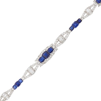 Lot 151 - S. J. Rood Platinum, Sapphire and Diamond Bracelet