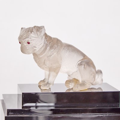 Lot 210 - Continental Gem-Set Carved Rock Crystal Figure of a Pug