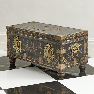 Lot 261 - Victorian Painted Leather and Brass Mounted Trunk