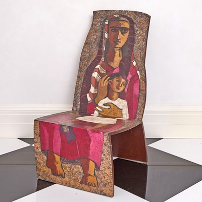 Lot 258 - Contemporary Painted Side Chair Depicting Mother and Child