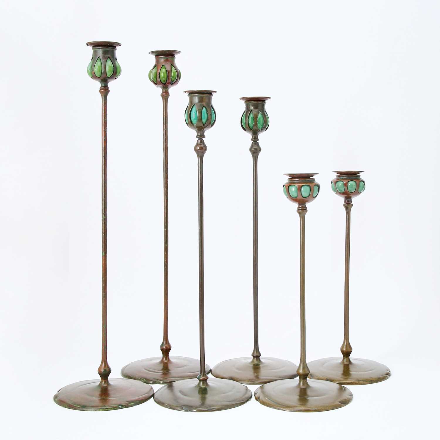 Lot 221 - Group of Six Tiffany Studios Patinated