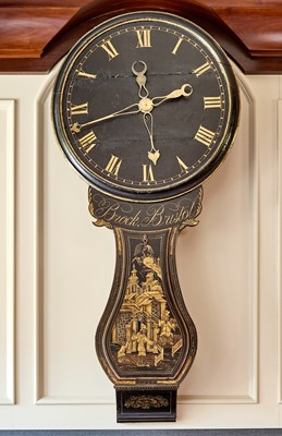 Lot 255 - English Black Painted and Chinoiserie Decorated 'Act of Parliament' Wall Clock