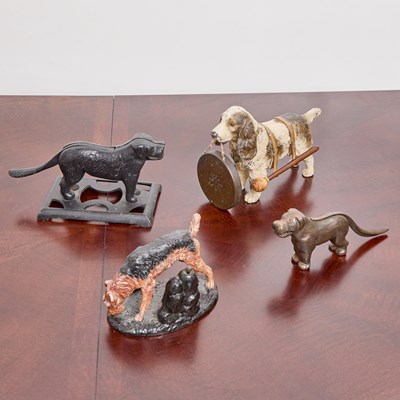 Lot 342 - Four Painted Metal Dog-Form Decorative Objects