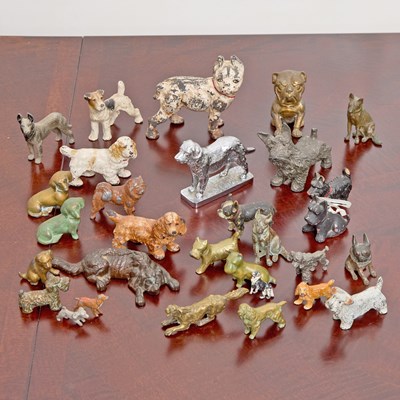 Lot 343 - Group of Patinated and Cold-Painted Metal Figures of Dogs