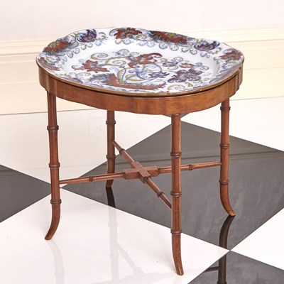 Lot 256 - English Transfer-Printed and Painted Ironstone Tray on a Low Table
