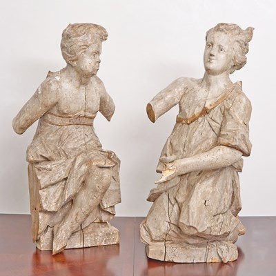 Lot 225 - Two Flemish Baroque Parcel-Gilt, Carved and Painted Wood Figures of Angels