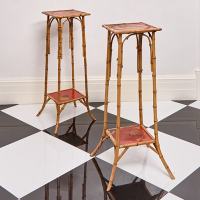Lot 269 - Pair of Edwardian Bamboo and Lacquer Plant Stands