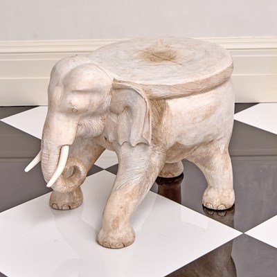 Lot 267 - White Painted Wood Elephant-Form End Table
